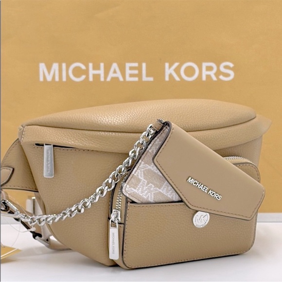 Michael Kors Maisie Lg Pebbled Leather 2-in-1 Sling Pack Fanny Pack Waist Belt - Picture 14 of 16